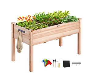 VEVOR Cama de jardín elevada, 4 x 2 x 2 pies, caja de madera elevada para plantar al aire libre con patas, para cultivar flores/verduras/hierbas en patio, jardín, patio, balcón, burlywood