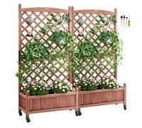 VEVOR Cama de Jardín Elevada con Enrejado 2 Piezas Jardinera Elevada Independiente de Madera 75x33x156cm para Exterior con Orificios de Drenaje para Plantas Trepadoras, Flores, Jardín, Terraza, Balcón