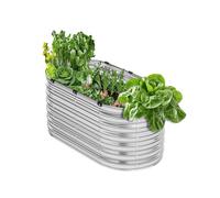 VEVOR Cama de Jardín Elevada de Metal 120 x 57,5 x 56 cm con Fondo Abierto para Exterior, Jardinera Ovalada Galvanizada para Jardinería de Verduras, Flores, Hierbas y Plantas Suculentas, Plateado
