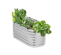 VEVOR Cama de Jardín Elevada de Metal 120 x 57,5 x 56 cm con Fondo Abierto para Exterior, Jardinera Ovalada Galvanizada para Jardinería de Verduras, Flores, Hierbas y Plantas Suculentas, Plateado