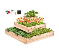 VEVOR Cama Elevada de Jardín 113x113x51 cm Jardinería Elevada de Madera de Abeto para Cultivo de Flores Plantas Hierbas Huerto Urbano para Jardín Terraza Patio Balcón Color de Madera con Accesorios