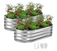 VEVOR Cama Elevada de Jardín 120 x 60 x 30 cm Ovalada, Arriate de Jardín de Metal con Base Abierta, para Cultivo de Flores Plantas Verduras con Accesorios para Patio Balcón, 2 Piezas, Plateado