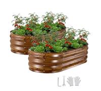 VEVOR Cama Elevada de Jardín 120x60x30 cm Ovalada, Arriate de Jardín de Metal con Base Abierta, para Cultivo de Flores Plantas Verduras con Accesorios para Patio Balcón, 2 Piezas, Color de Madera