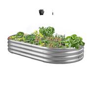 VEVOR Cama Elevada de Jardín 180 x 90 x 29 cm Ovalada, Arriate de Jardín de Metal con Fondo Abierto, para Cultivo de Flores Plantas Verduras con Accesorios para Patio, Balcón, Terraza, Plateado