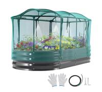 VEVOR Cama Elevada de Jardín 180 x 90 x 30 cm Ovalada con Riego Automático, Arriate de Jardín de Metal con Base Abierta, para Cultivo de Flores Plantas Verduras con Accesorios para Patio Balcón