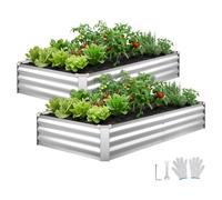 VEVOR Cama Elevada de Jardín 180 x 90 x 30 cm Rectangular, Arriate de Jardín de Metal con Base Abierta, para Cultivo de Flores Plantas con Accesorios para Terraza Patio Balcón, 2 Piezas, Plateado