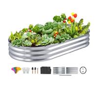VEVOR Cama Elevada de Jardín 182,5 x 92,5 x 28 cm Jardinería Elevada de Metal Galvanizado para Cultivo de Flores Plantas Hierbas Huerto Urbano para Jardín Terraza Patio Balcón Plata con Accesorios