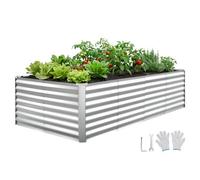VEVOR Cama Elevada de Jardín 240 x 120 x 62 cm Rectangular, Arriate de Jardín de Metal con Fondo Abierto, para Cultivo de Flores Plantas Verduras con Accesorios para Terraza Patio Balcón, Plateado