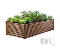 VEVOR Cama Elevada de Jardín 240 x 120 x 62 cm Rectangular, Arriate de Jardín de Metal con Fondo Abierto, para Cultivo de Flores Plantas Verduras con Accesorios para Terraza Patio, Color de Madera