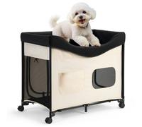 VEVOR Cama Elevada para Perros 1020x590x875 mm Litera Plegable para Perros de 2 Niveles con Tela Oxford 600D y Terciopelo Holandés Carga de 45 kg con Ruedas y Bolsa de Transporte, Talla XL, Beige
