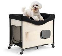 VEVOR Cama Elevada para Perros 1020x590x875 mm Litera Plegable para Perros de 2 Niveles con Tela Oxford 600D y Terciopelo Holandés Carga de 45 kg con Ruedas y Bolsa de Transporte, Talla XL, Beige