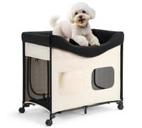 VEVOR Cama Elevada para Perros 870 x 560 x 735 mm Litera Plegable para Perros de 2 Niveles con Tela Oxford 600D y Terciopelo Holandés Carga de 45 kg con Ruedas y Bolsa de Transporte, Talla L, Beige