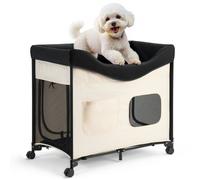 VEVOR Cama Elevada para Perros 870 x 560 x 735 mm Litera Plegable para Perros de 2 Niveles con Tela Oxford 600D y Terciopelo Holandés Carga de 45 kg con Ruedas y Bolsa de Transporte, Talla L, Beige