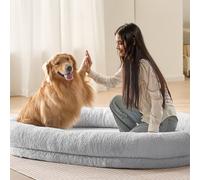 VEVOR Cama para Personas y Mascotas 1825 x 1220 x 254 mm Cama Grande para Perros de Tamaño Humano con Funda de Piel Sintética de Conejo Espuma de Panal, Bolsillo de Almacenamiento, Gris Claro