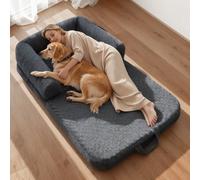 VEVOR Cama para Perros Rectangular, 179 x 95 x 22 cm, Ortopédica, de Espuma Viscoelástica, Tamaño Humano, con Bolsillo Lateral, Asa y Cremallera, Funda Extraíble y Lavable a Máquina, Gris Oscuro