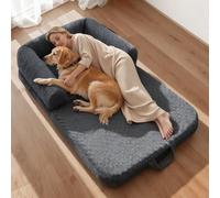 VEVOR Cama para Perros Rectangular, 179 x 95 x 22 cm, Ortopédica, de Espuma Viscoelástica, Tamaño Humano, con Bolsillo Lateral, Asa y Cremallera, Funda Extraíble y Lavable a Máquina, Gris Oscuro