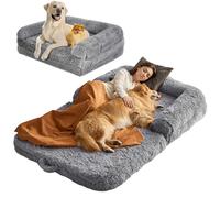 VEVOR Cama para Personas y Mascotas 1820 x 1220 x 254 mm Cama Grande Rectángulo para Perros de Tamaño Humano con Funda de Terciopelo PV Lavable Espuma de Panal, Bolsillo de Almacenamiento, Gris