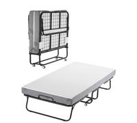 VEVOR Cama Plegable de 965 x 1900 x 396 mm con Colchón de 125 mm, Cama Plegable Individual con Estructura de Metal y Colchón de Espuma Viscoelástica, Cama Plegable de Carga de 204,1 kg, Blanco