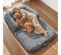 VEVOR Cama Rectangular para Perros, 181 x 111 x 22 cm, Ortopédica, de Espuma Viscoelástica, Tamaño Humano, con Bolsillo Lateral, Asa y Cremallera, Funda Extraíble y Lavable a Máquina, Gris Oscuro