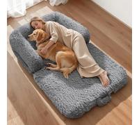 VEVOR Cama Rectangular para Perros, 181 x 111 x 22 cm, Ortopédica, de Espuma Viscoelástica, Tamaño Humano, con Bolsillo Lateral, Asa y Cremallera, Funda Extraíble y Lavable a Máquina, Gris Oscuro