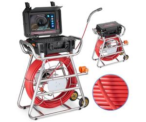 VEVOR Cámara de Alcantarillado, 100 m, Cámara de Drenaje Autonivelante con Pantalla Táctil, Transmisor de 512 Hz y Contador de Distancia, con Luces, 12 LED, Tarjeta de 32 GB, 555 × 275 × 665 mm