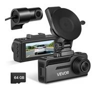 VEVOR Cámara de Salpicadero para Coche con Ventosa, Dashcam Frontal y Trasera 4K+1080P, con Tarjeta de 64 GB, GPS Integrado, Sensor G, Ángulo de Visión Frontal 129° y Trasero 125°, Grabación en Bucle
