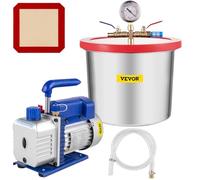 VEVOR Cámara de vacío con Bomba de vacío giratoria de una Sola Etapa, Kit de Herramientas de Aire para estabilización de Madera y desgasificación de siliconas y epoxis