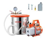 VEVOR Cámara de vacío con Bomba de vacío giratoria de una Sola Etapa, Kit de Herramientas de Aire para estabilización de Madera y desgasificación de siliconas y epoxis