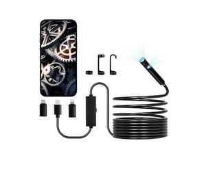VEVOR Cámara Endoscópica, Boroscopio Doble Lente para Android e iOS, HD 1920P con 8 Luces LED + 1, Zoom 2X, Cable Flexible de 5 m, Impermeable IP67, para Automóviles y Plomería, 5000 x 18 x 10 mm