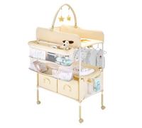 VEVOR Cambiador para Bebé, Cambiador Plegable 762 x 750 x (1005-1080) mm con 2 Cajones de Tela, Cesta Lateral, Barra para Colgar, Ruedas Bloqueables y 2 Juguetes en Forma de Estrella, Beige Claro