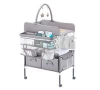 VEVOR Cambiador para Bebé, Cambiador Plegable 762 x 750 x (1005-1080) mm con 2 Cajones de Tela, Cesta Lateral, Barra para Colgar, Ruedas Bloqueables y 2 Juguetes en Forma de Estrella, Gris Claro