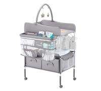 VEVOR Cambiador para Bebé, Cambiador Plegable 762 x 750 x (1005-1080) mm con 2 Cajones de Tela, Cesta Lateral, Barra para Colgar, Ruedas Bloqueables y 2 Juguetes en Forma de Estrella, Gris Claro