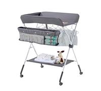 VEVOR Cambiador para Bebé, Cambiador Plegable Portátil de 848 x 745 x (1030-1090) mm con Cesta Lateral, Ruedas Bloqueables, Organizador Multifuncional para Habitación Infantil, Gris Oscuro