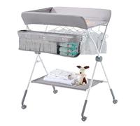 VEVOR Cambiador para Bebé, Cambiador Plegable Portátil de 848 x 745 x (1030-1090) mm con Cesta Lateral, Ruedas Bloqueables, Organizador Multifuncional para Habitación Infantil, Gris Claro