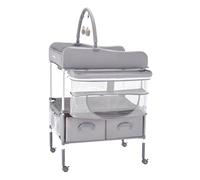 VEVOR Cambiador para Bebés, Cambiador Plegable Móvil con Ruedas Bloqueables | 762 x 750 x (1005-1080) mm, con Cajones de Tela, Cesta Lateral, Barra para Colgar y 2 Juguetes en Forma de Estrella, Gris