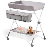 VEVOR Cambiador Plegable con Cesta de Almacenamiento y Ruedas de Bloqueo Mueble Cambiador Portátil de Acero al Carbono y Tela Oxford Carga Máxima de 15 kg Altura Ajustable para Bebé