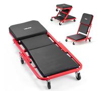 VEVOR Camilla Mecánica Taburete para Taller Plegable 92 cm con 6 Ruedas, Forma en Z, Carga Máxima de 150 kg, Marco de Acero al Carbono, Superficie de Cuero Sintético, para Reparación de Automóvil