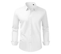 VEVOR Camisa para Hombre de Manga Larga Tamaño Grande L Antiarrugas Camisa con Botones Corte Entallado Camiseta de Ajuste Regular Suave y Elástica para Negocios, Informal, Trabajo, Boda, Blanco