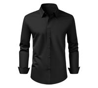VEVOR Camisa para Hombre de Manga Larga Tamaño Mediano Antiarrugas Camisa con Botones Corte Entallado Camiseta de Ajuste Regular Suave y Elástica para Negocios, Informal, Trabajo, Boda, Cena, Negro