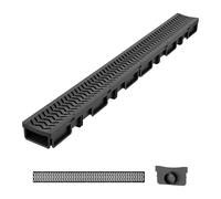 VEVOR Canal Lineal de Drenaje de HDPE de 1005 x 103 x 62 mm, Paquete de 6, Canaleta de Desagüe con Tapas y Rejillas, Soporta hasta 1500 kg, Sistema de Drenaje Exterior para Piscina Jardín Patio Garaje