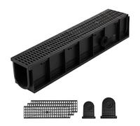 VEVOR Canal Lineal de Drenaje de HDPE de 1018 x 154 x 202 mm, Paquete de 4, Canaleta de Desagüe con Rejillas Tapas, Soporta hasta 1500 kg, Sistema de Drenaje Exterior para Jardín Piscina Patio Garaje