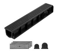 VEVOR Canal Lineal de Drenaje de HDPE de 1020 x 154 x 140 mm, Paquete de 6, Canaleta de Desagüe con Tapas Rejillas, Soporta hasta 1500 kg, para Jardín Piscina Patio Garaje, Sistema de Drenaje Exterior