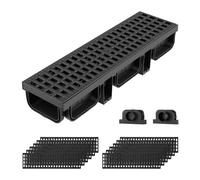 VEVOR Canal Lineal de Drenaje de HDPE de 510 x 140 x 90 mm, Paquete de 12, Canaleta de Desagüe con Tapas y Rejillas, Soporta hasta 1500 kg, Sistema de Drenaje Exterior para Jardín Piscina Garaje Patio