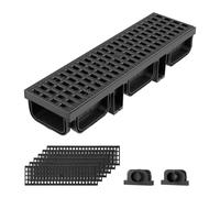 VEVOR Canal Lineal de Drenaje de HDPE de 510 x 140 x 90 mm, Paquete de 6, Canaleta de Desagüe con Rejillas y Tapas, Soporta hasta 1500 kg, para Jardín Piscina Patio Garaje, Sistema de Drenaje Exterior