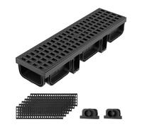 VEVOR Canal Lineal de Drenaje de HDPE de 510 x 140 x 90 mm, Paquete de 6, Canaleta de Desagüe con Rejillas y Tapas, Soporta hasta 1500 kg, para Jardín Piscina Patio Garaje, Sistema de Drenaje Exterior