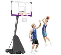 VEVOR Canasta de Baloncesto Portátil, Aro de Baloncesto Ajustable en Altura Manual hasta 3,05 m, con Tablero de Policarbonato de 1219,2 mm, Ideal para Terrazas y Colegios, 1210 x 2060 x 3650 mm