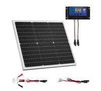 VEVOR Cargador Batería Solar 50 W, Células Monocristalinas, Controlador MPPT Externo, IP65 Resistente al Agua, para Coches, Barcos, Autocaravanas, Remolques y Techos Planos, Soporte No Incluido