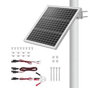 VEVOR Cargador Solar de Batería con Panel Solar 20 W 12 V con Controlador Integrado, Clasificación IP67, Soporte de Montaje Ajustable 0-60°, Compatible con Postes 40-80 mm para Vallas Jardines Granjas
