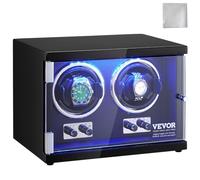 VEVOR Caja enrolladora automática para relojes con capacidad para 2 relojes automáticos con 2 motores silenciosos japoneses Mabuchi 5 modos de cuerda en panel de alta densidad y LED acrílico azul