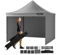 VEVOR Carpa Gazebo Emergente 304,8x304,8 cm Carpa para Cenador impermeable de Paredes Laterales Extraíbles Resistente a los Rayos UV con Bolsa con Ruedas para Exteriores, Jardín, Fiesta, Camping, Gris